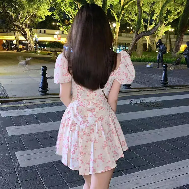 French Style Puff Sleeve Floral Dress Women Summer - Image 5