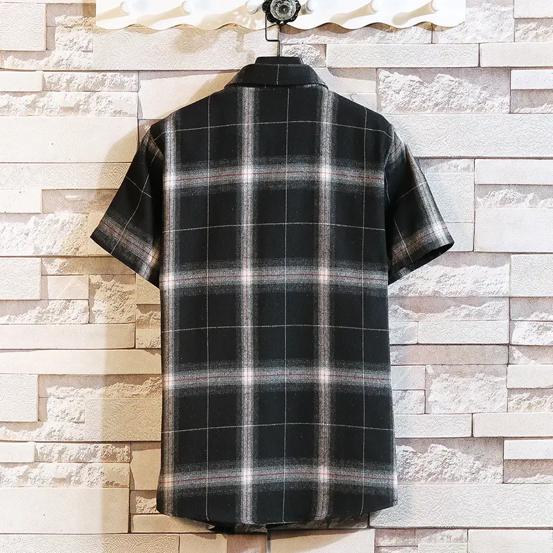2023 Men's Black Plaid Short Sleeve Shirt - Image 3