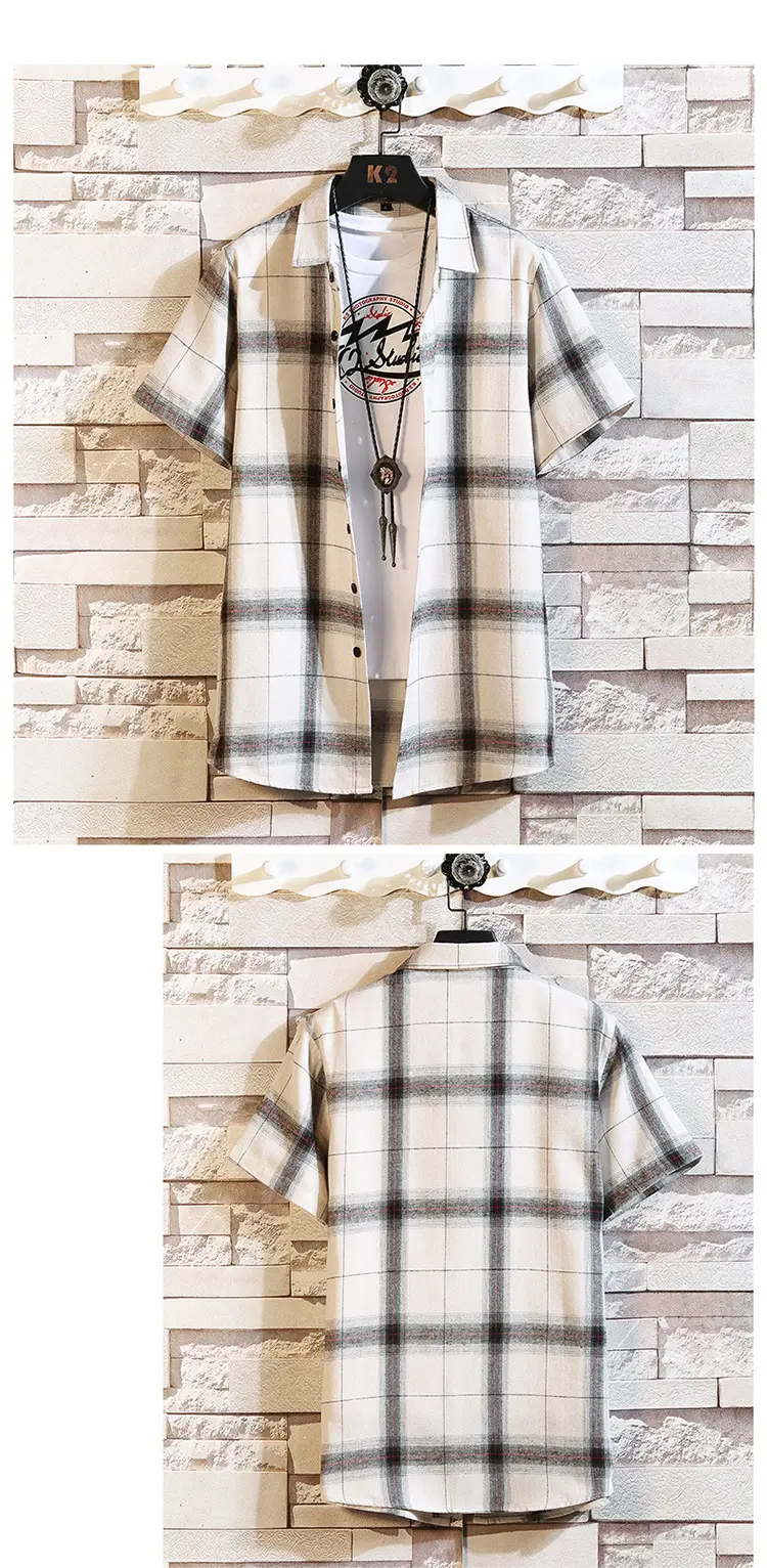 2023 Men's Black Plaid Short Sleeve Shirt — feature 21