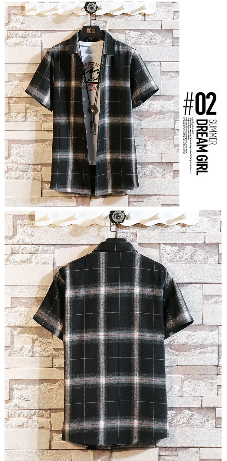 2023 Men's Black Plaid Short Sleeve Shirt — feature 22