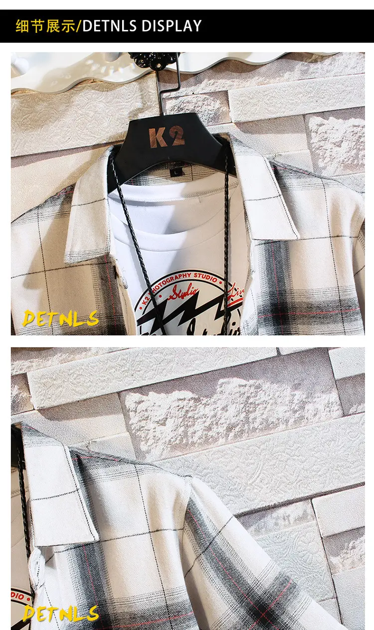 2023 Men's Black Plaid Short Sleeve Shirt — feature 23