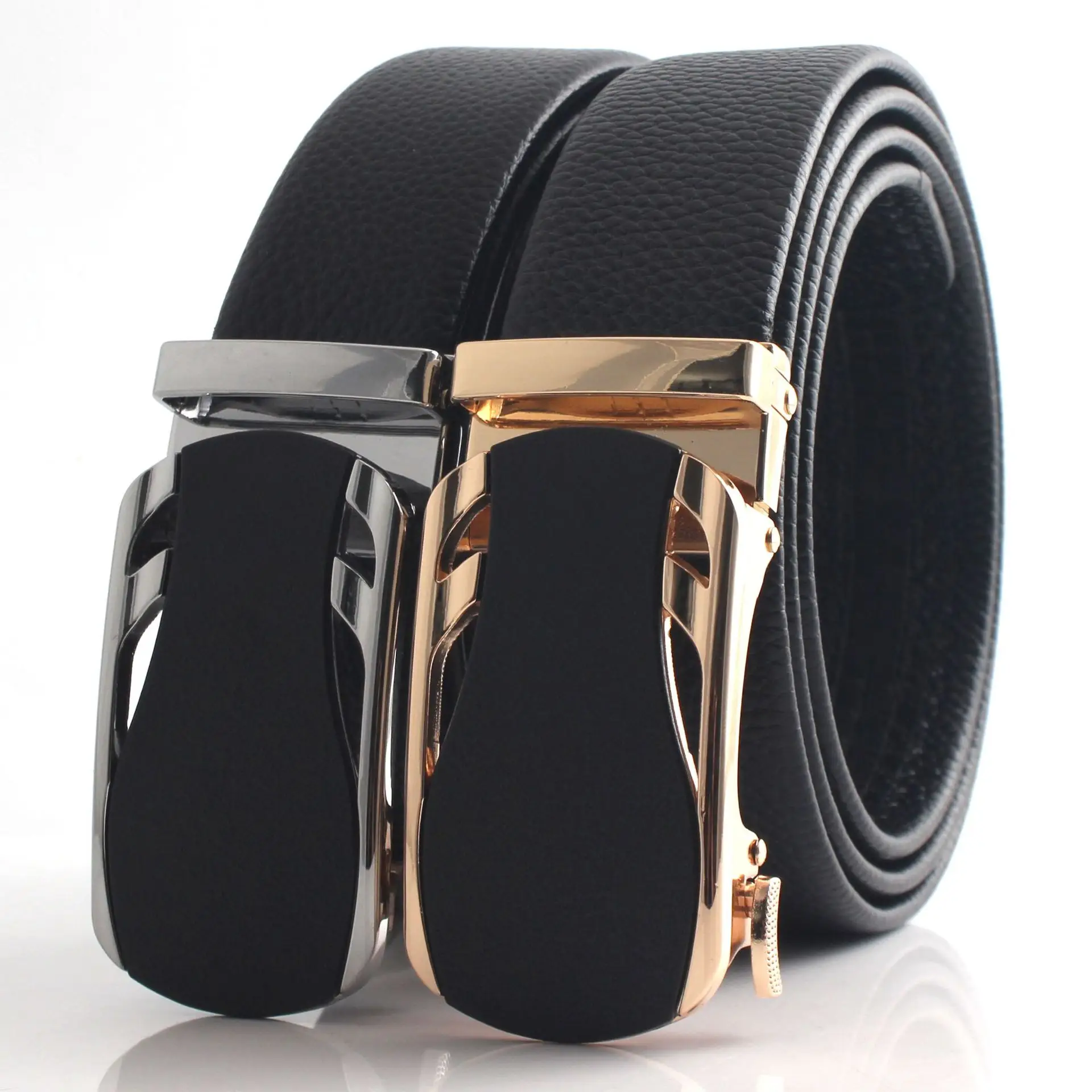Men's Black Leather Belt with Gold Buckle - Image 4