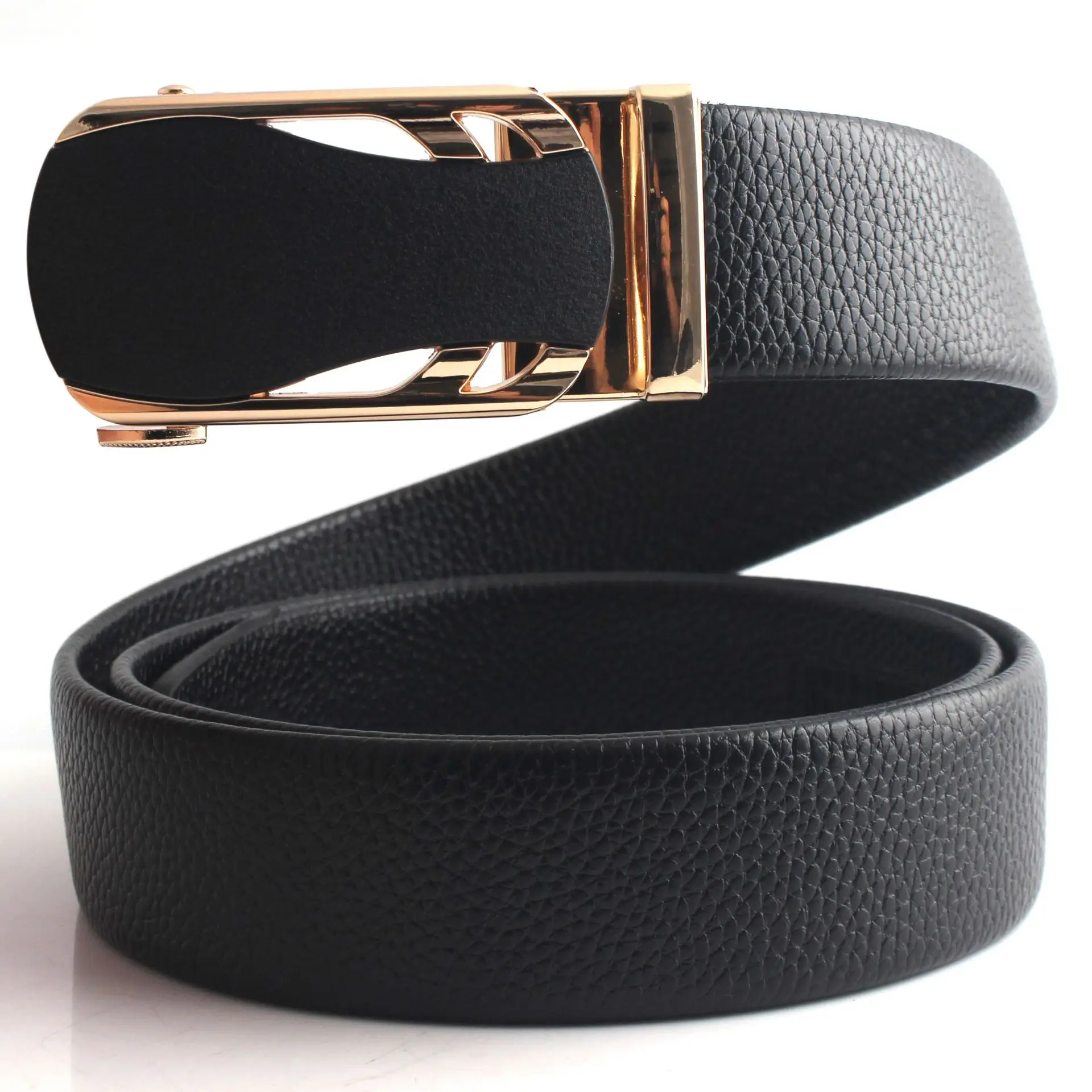 Men's Black Leather Belt with Gold Buckle - Image 8