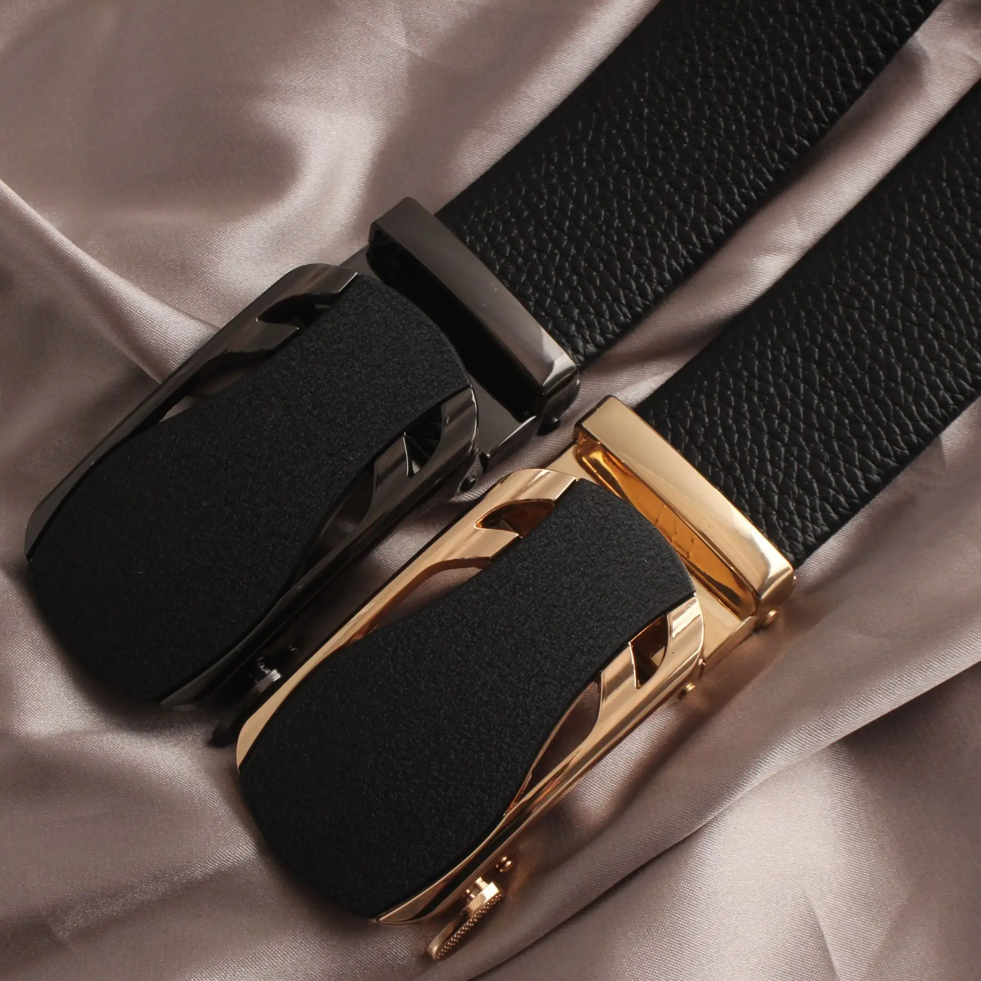 Men's Black Leather Belt with Gold Buckle — feature 11
