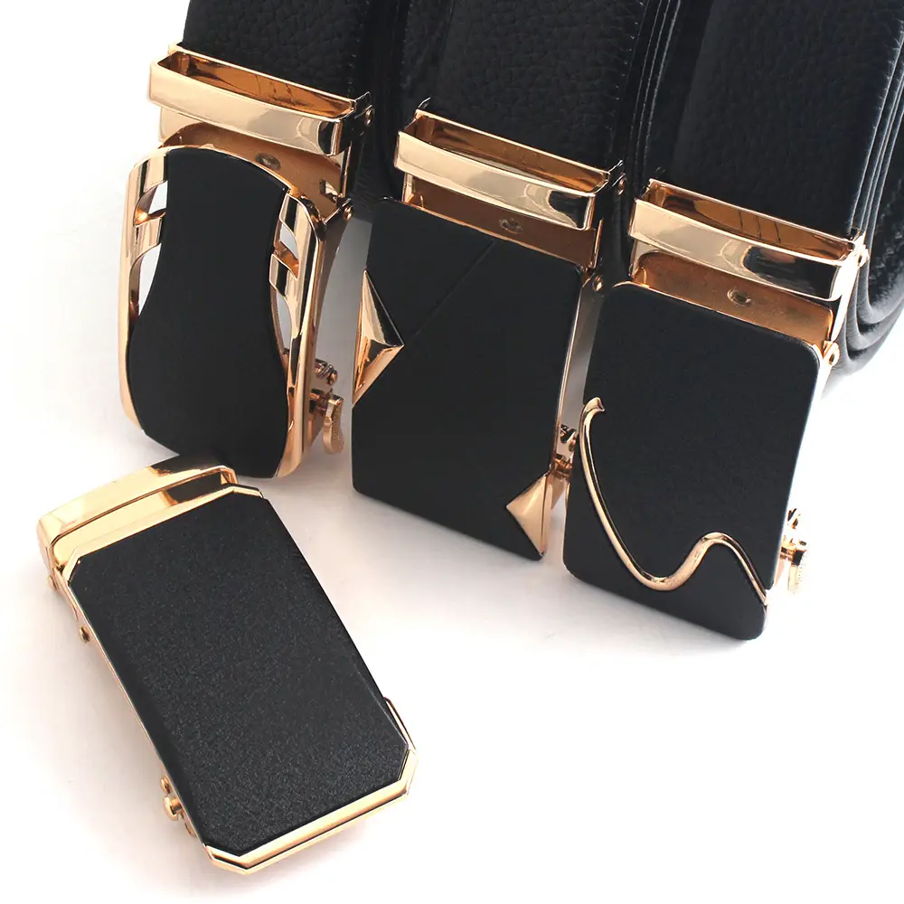 Men's Black Leather Belt with Gold Buckle — feature 2