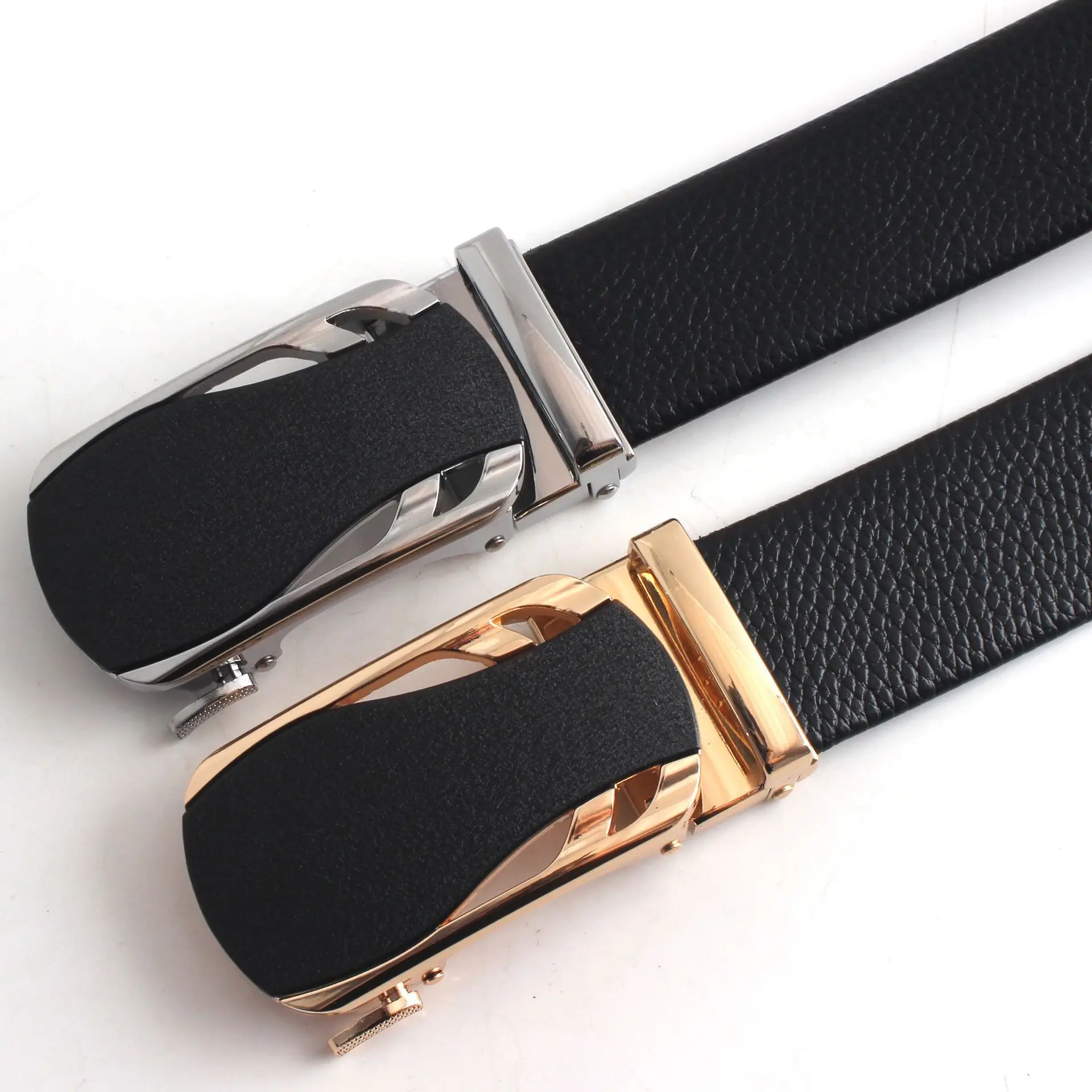 Men's Black Leather Belt with Gold Buckle — feature 6