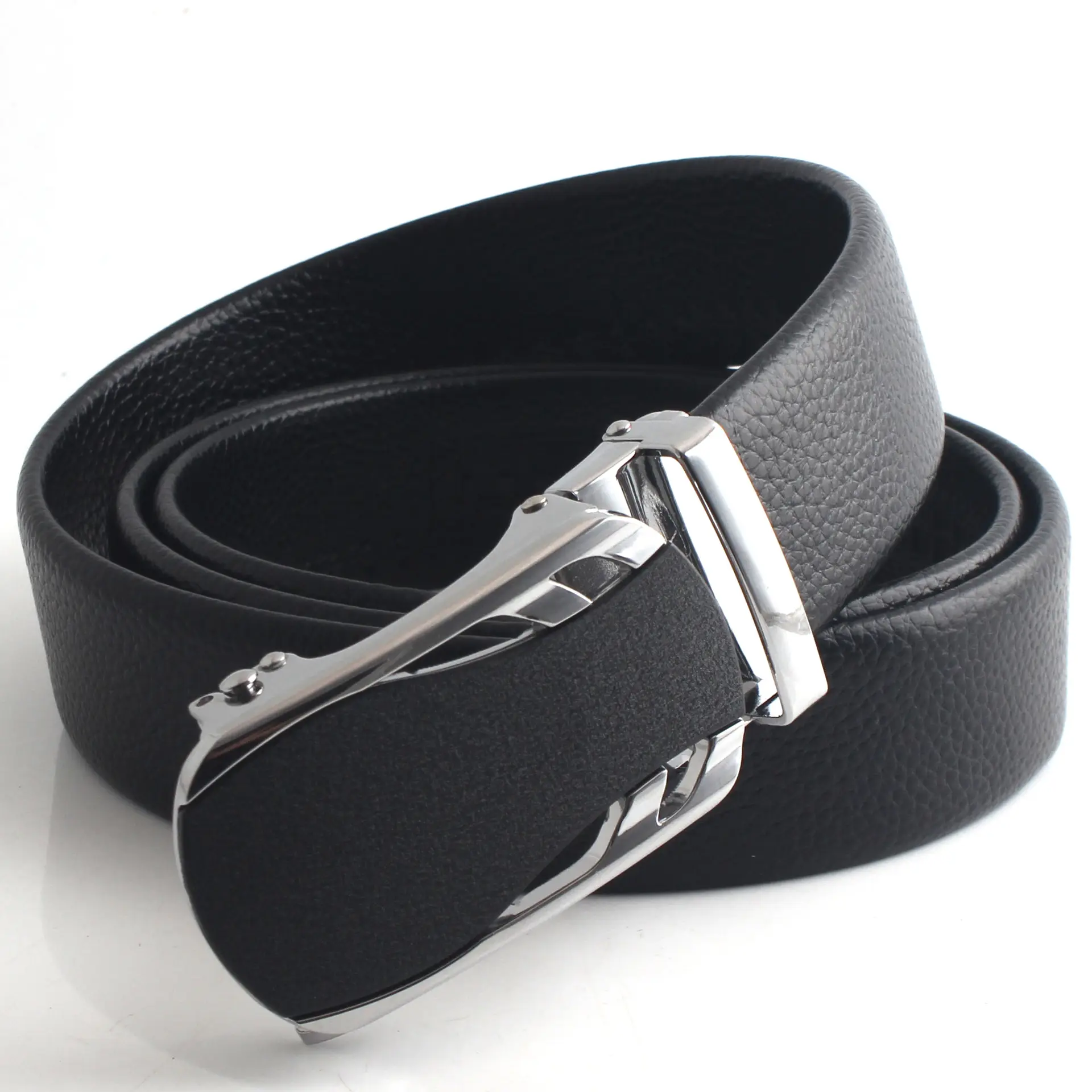 Men's Black Leather Belt with Gold Buckle — feature 8