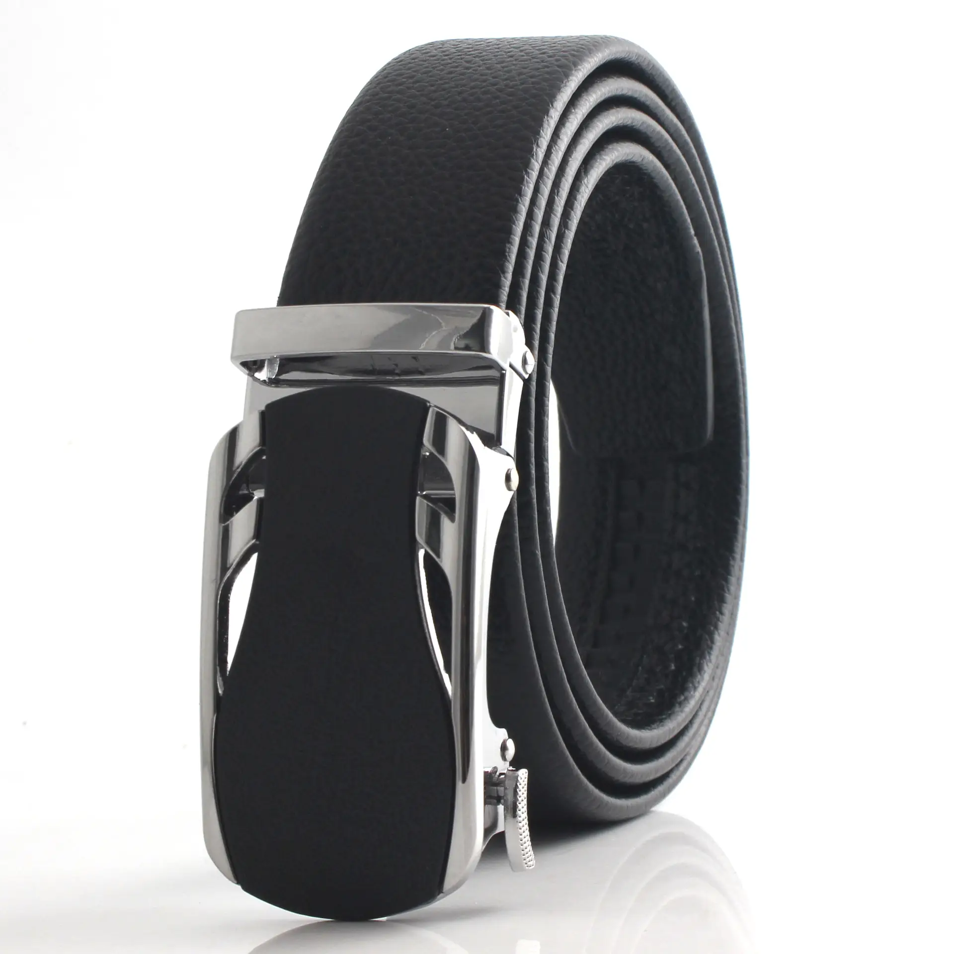 Men's Black Leather Belt with Gold Buckle - Image 3