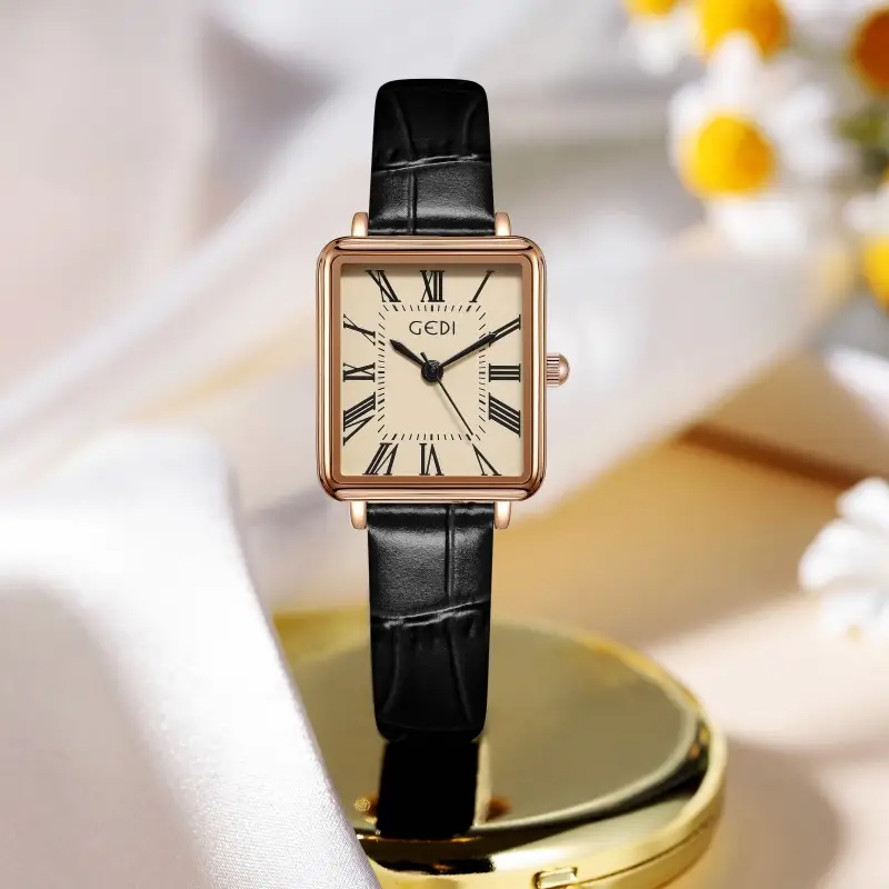 Women's Gold Retro Roman Scale Square Watch with Waterproof Quartz Belt - Image 7