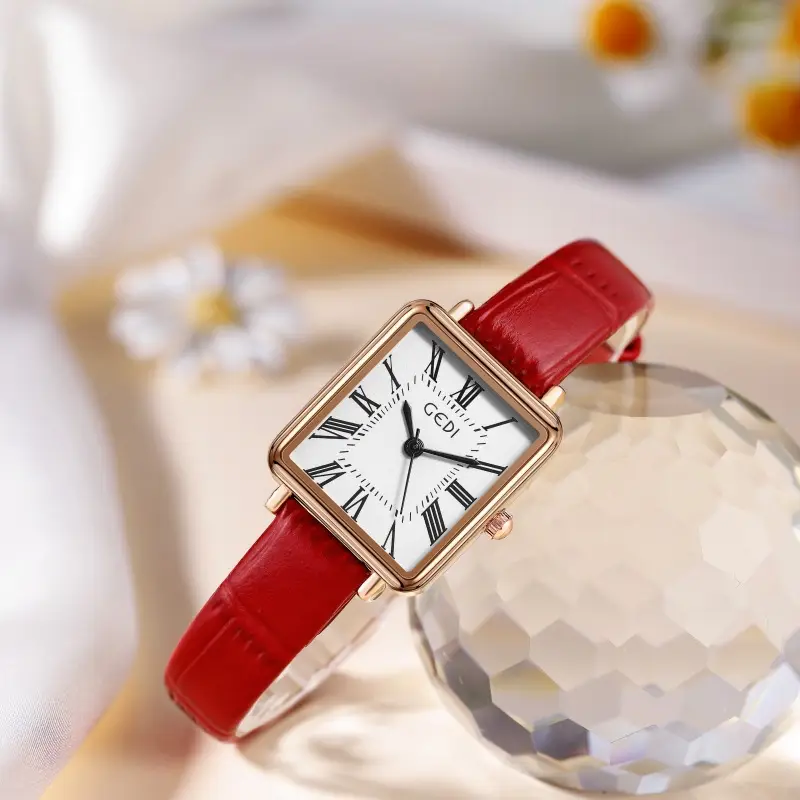 Women's Gold Retro Roman Scale Square Watch with Waterproof Quartz Belt — feature 14
