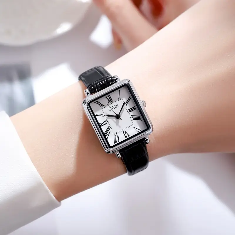 Women's Gold Retro Roman Scale Square Watch with Waterproof Quartz Belt — feature 17