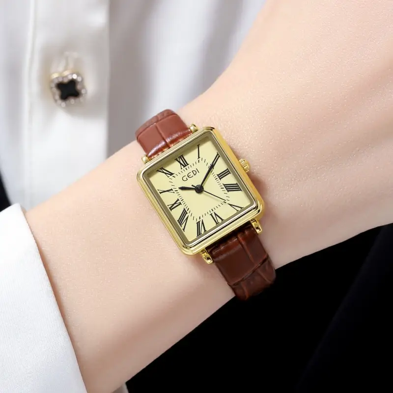 Women's Gold Retro Roman Scale Square Watch with Waterproof Quartz Belt — feature 19