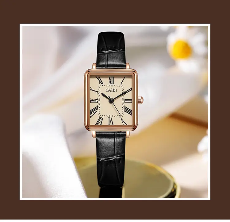 Women's Gold Retro Roman Scale Square Watch with Waterproof Quartz Belt — feature 3