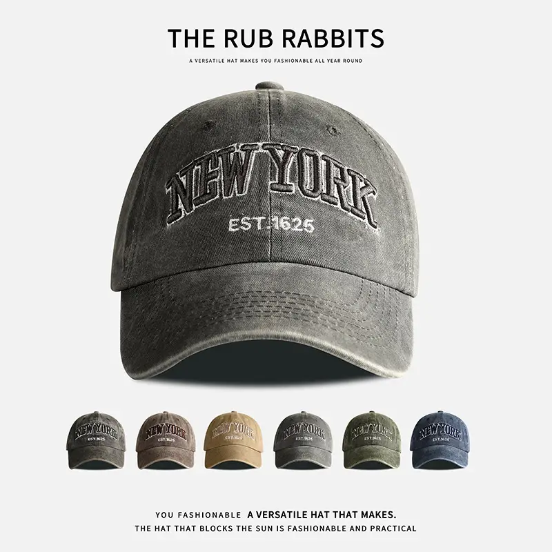 New York Letter Embroidered Distressed Cap for Men - Image 7
