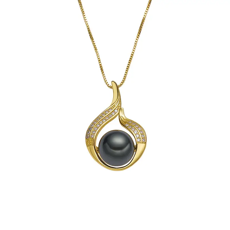 Black Pearl Tahitian Pearl Pendant with Zircon Beading - Image 5
