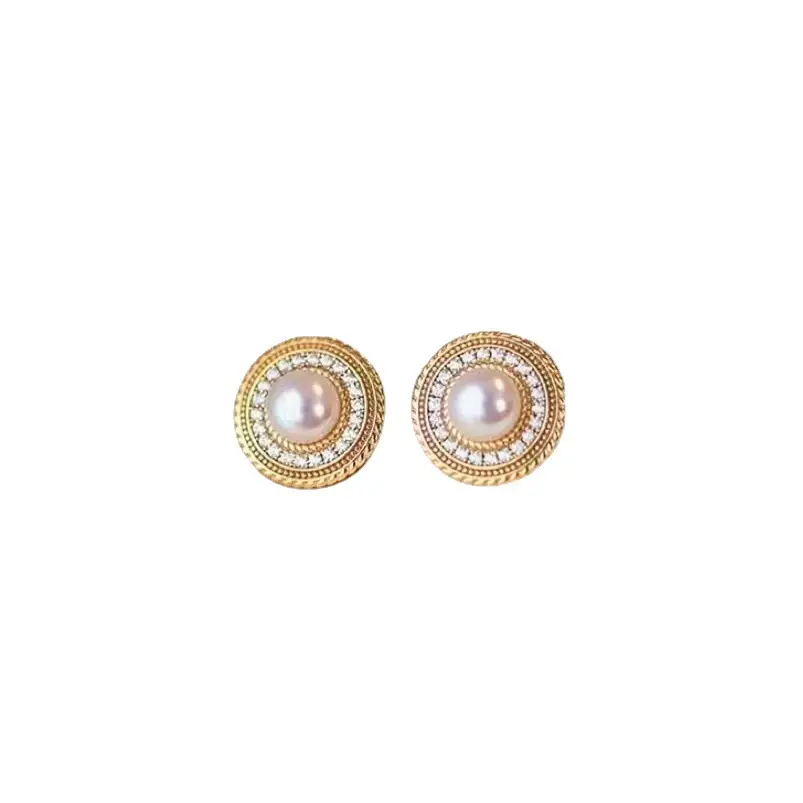 French Retro Pearl Earrings with Compass Design - Image 5
