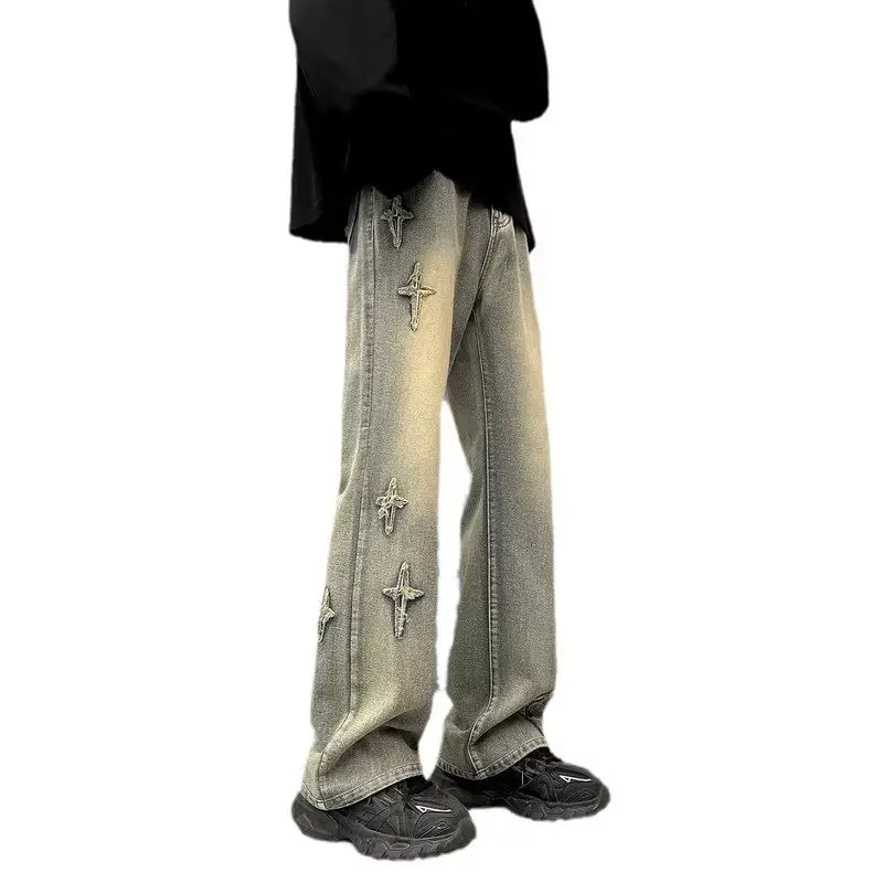 Men's Yellow Mud Oversize Wide Leg Jeans - Image 8