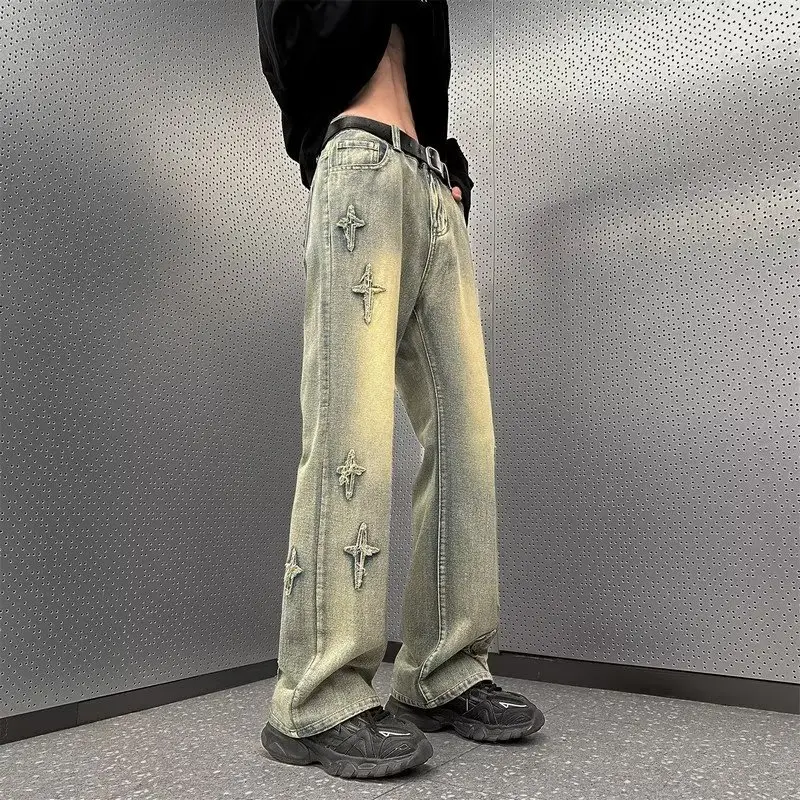 Men's Yellow Mud Oversize Wide Leg Jeans - Image 3