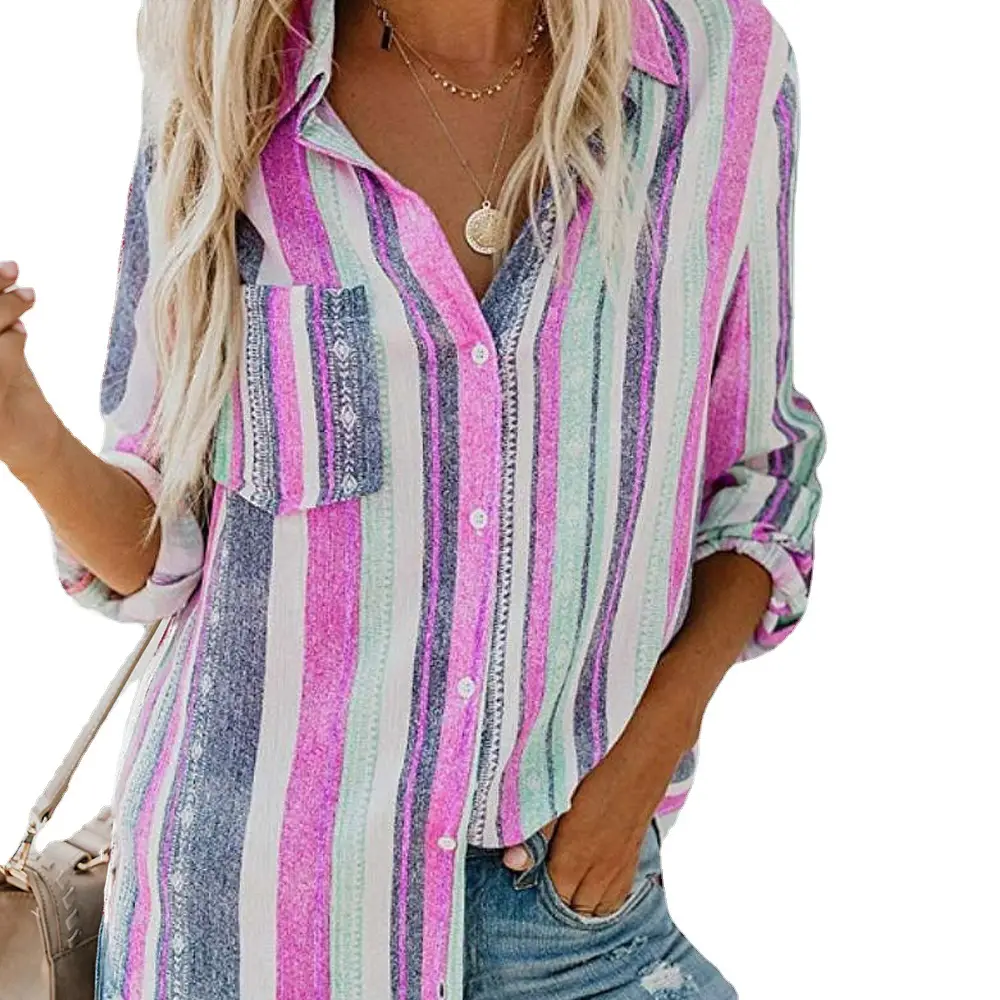 Color Striped Large Size Shirt for Women