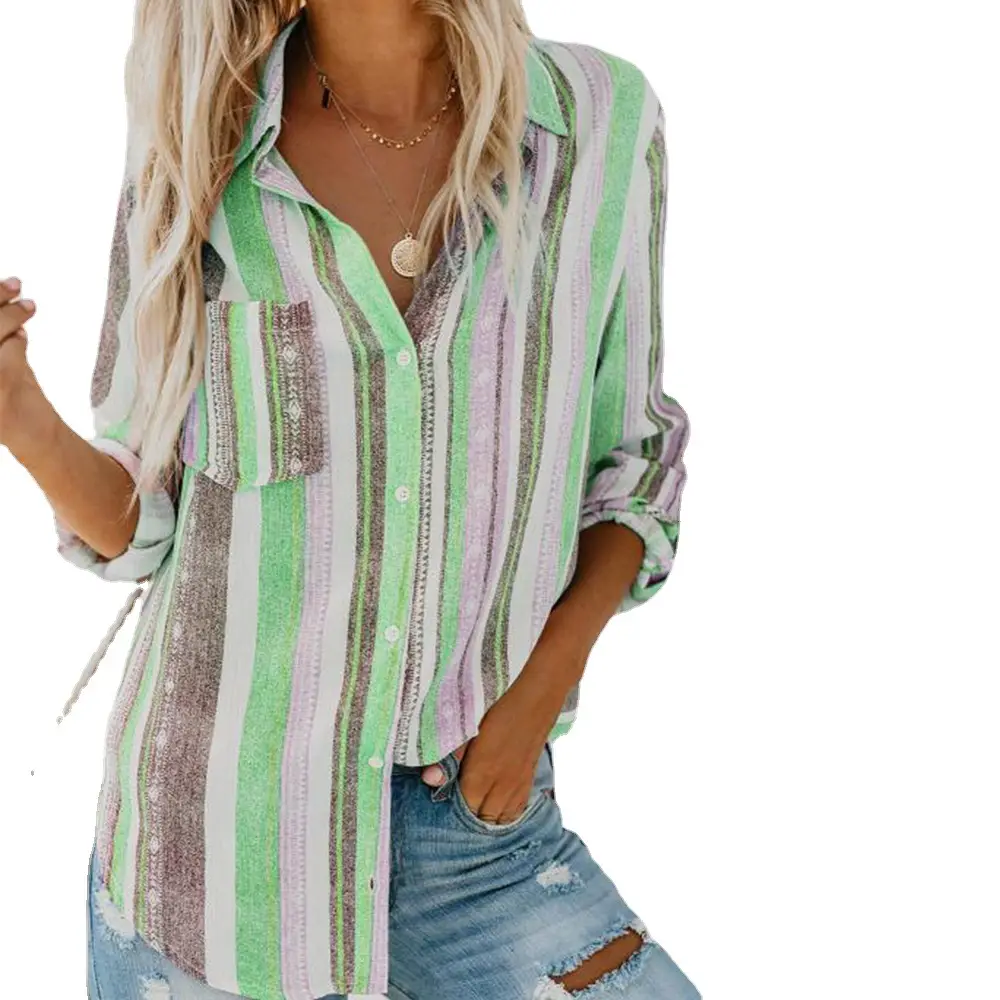 Color Striped Large Size Shirt for Women