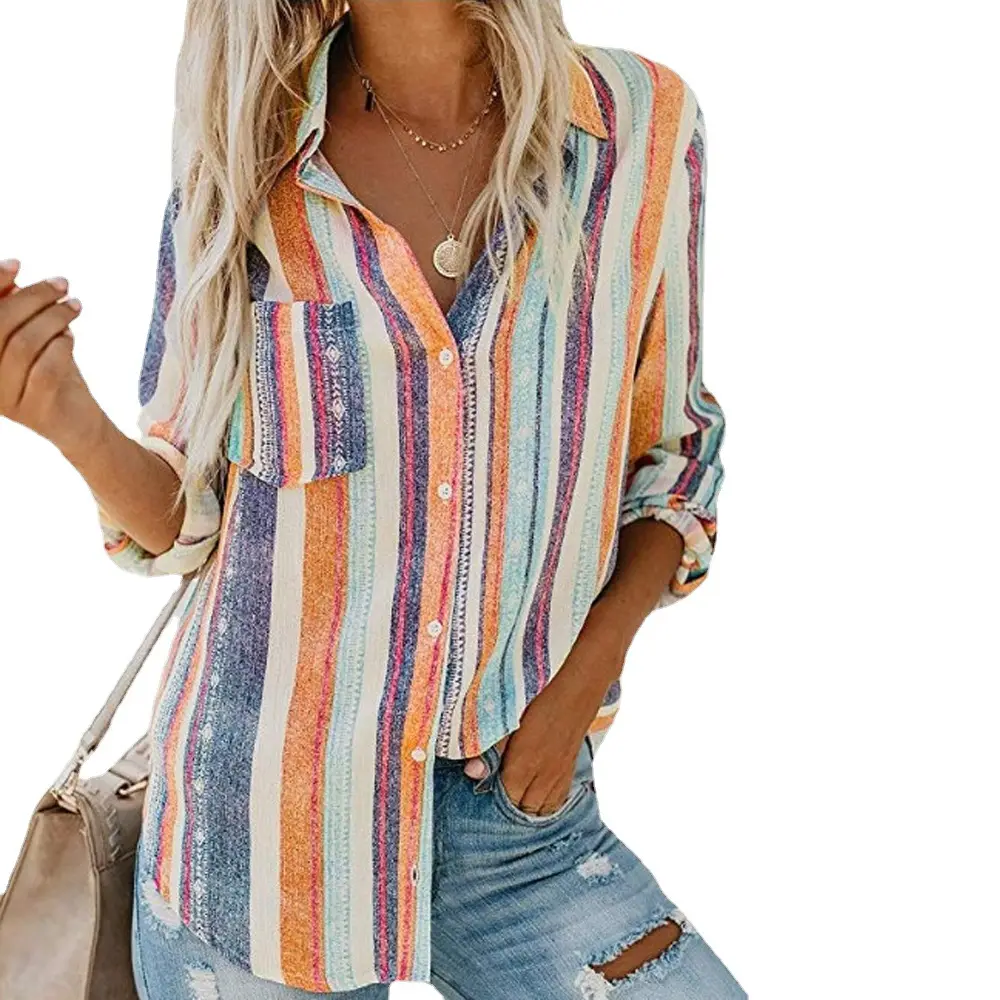 Color Striped Large Size Shirt for Women