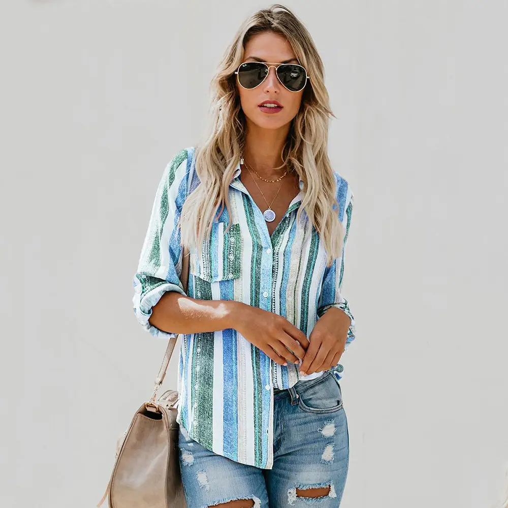 Color Striped Large Size Shirt for Women — feature 10