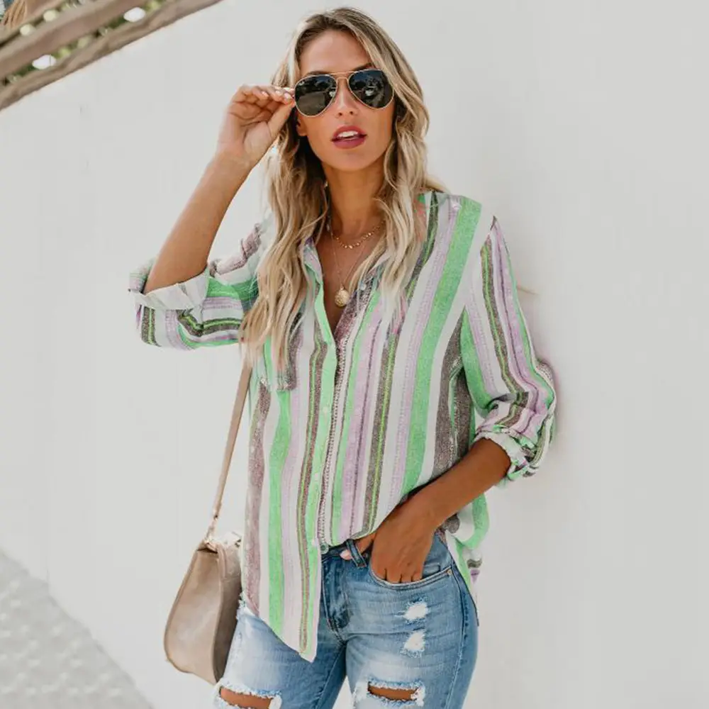 Color Striped Large Size Shirt for Women — feature 13