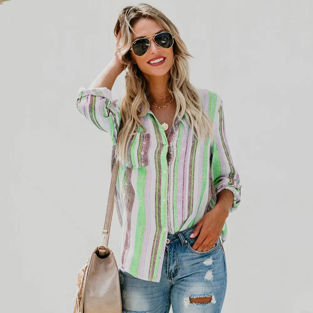 Color Striped Large Size Shirt for Women — feature 14