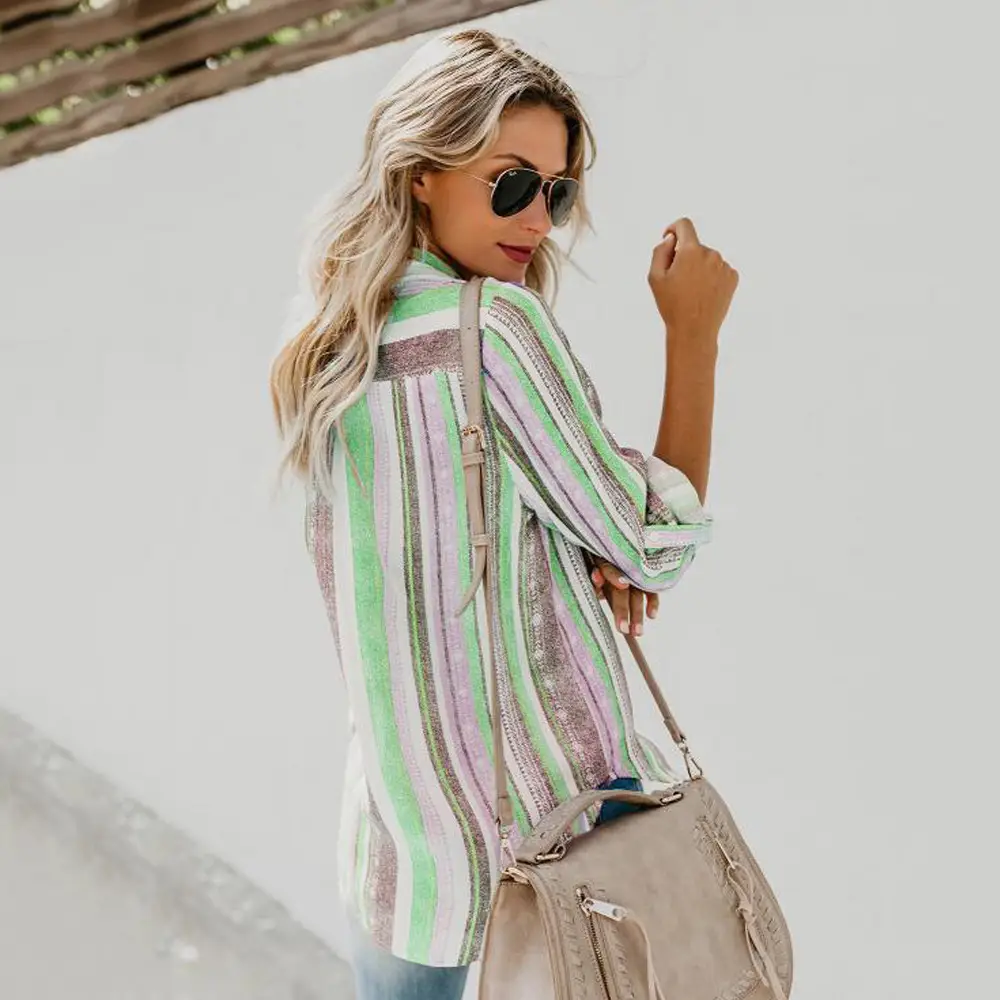 Color Striped Large Size Shirt for Women — feature 15