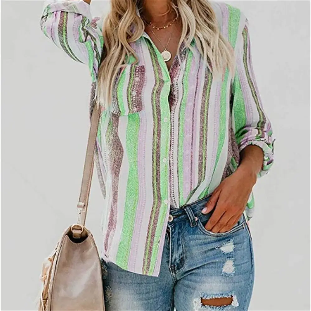 Color Striped Large Size Shirt for Women — feature 16