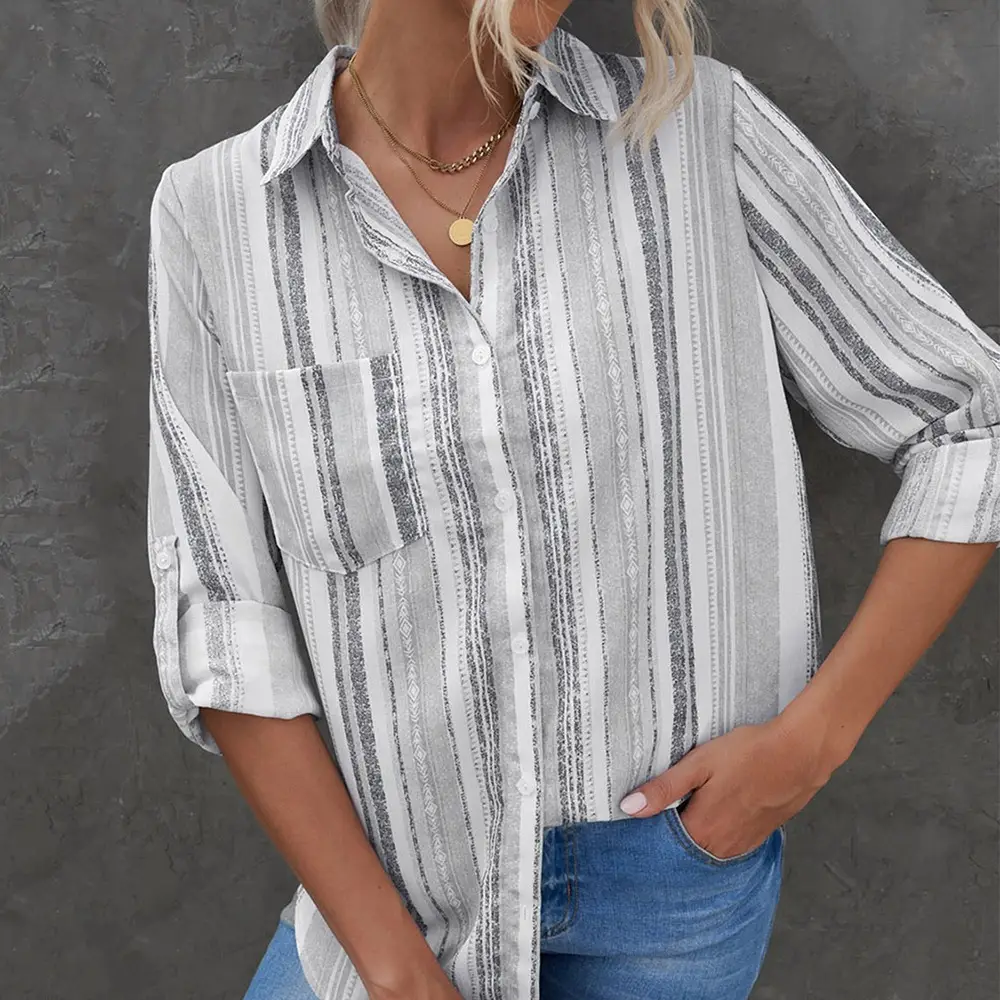 Color Striped Large Size Shirt for Women — feature 19