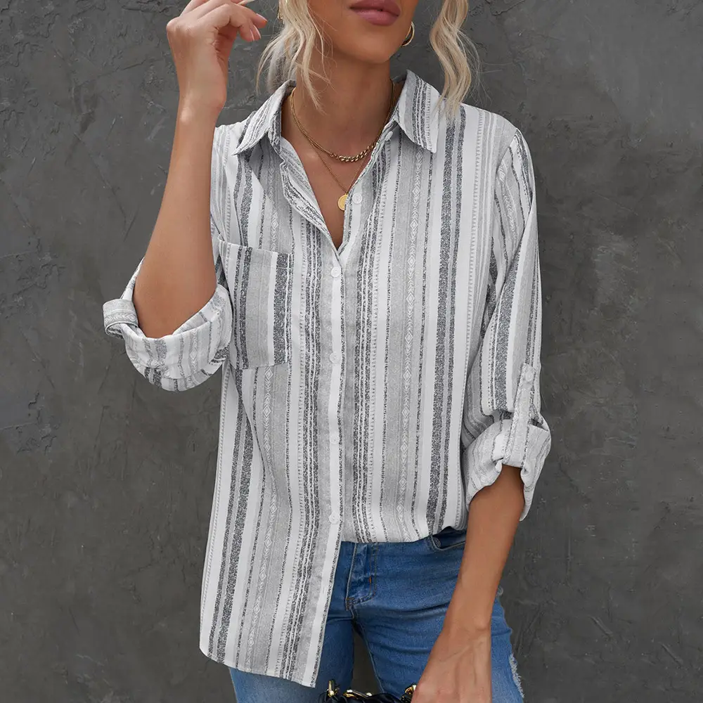 Color Striped Large Size Shirt for Women — feature 20