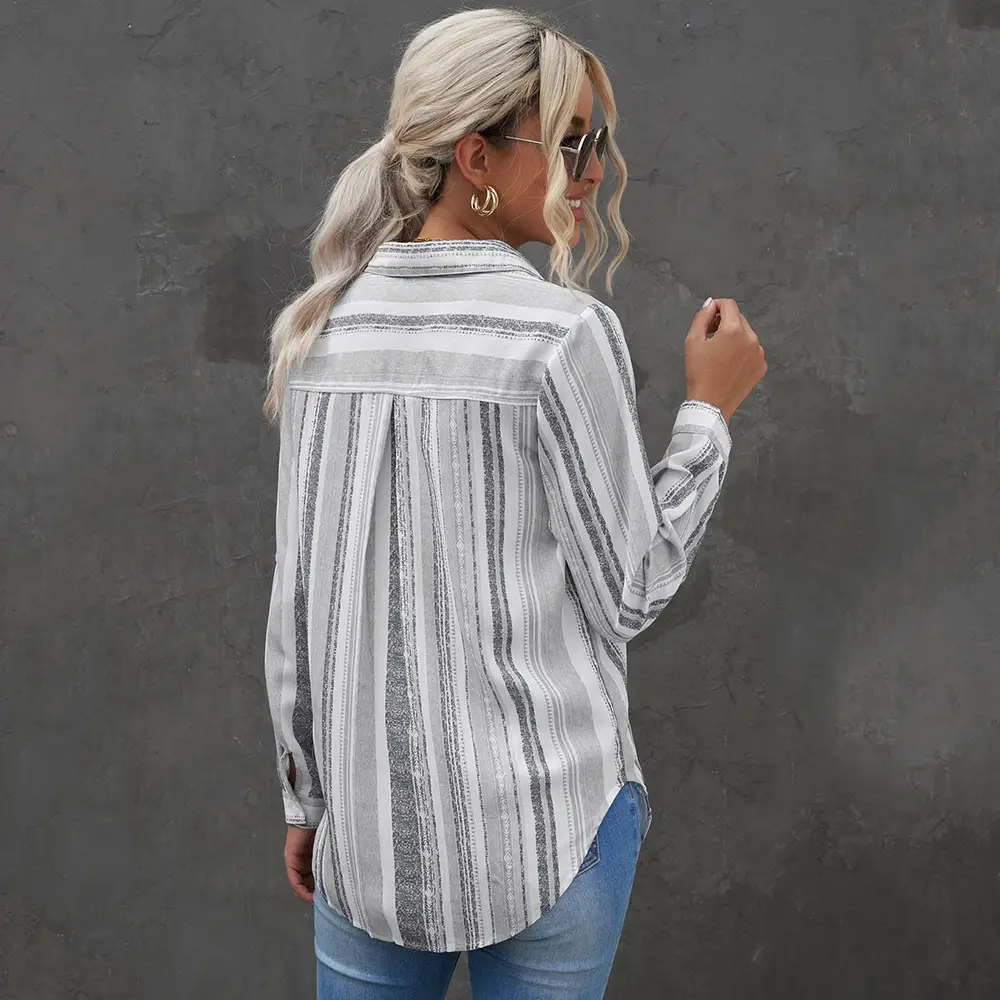 Color Striped Large Size Shirt for Women — feature 21