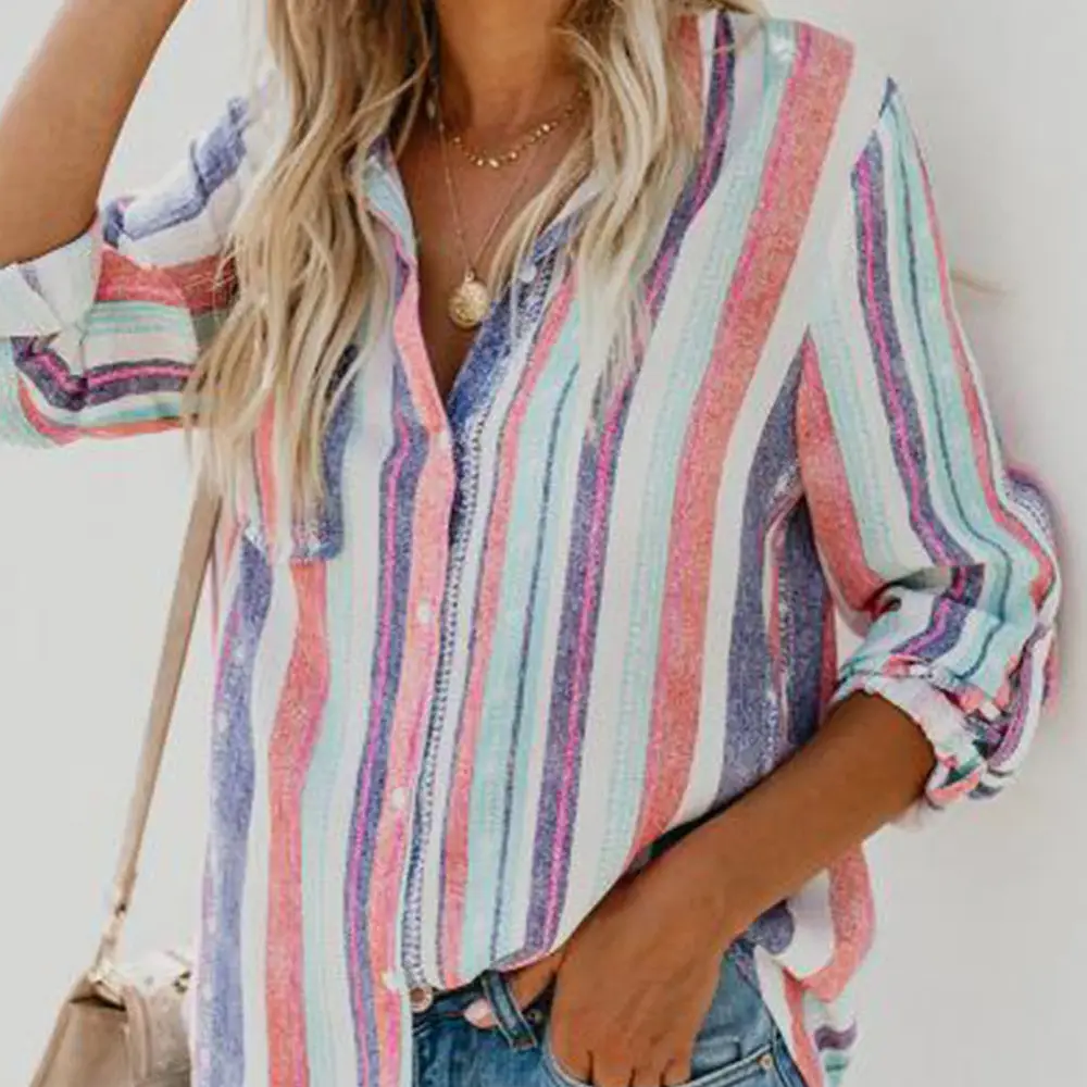 Color Striped Large Size Shirt for Women — feature 4