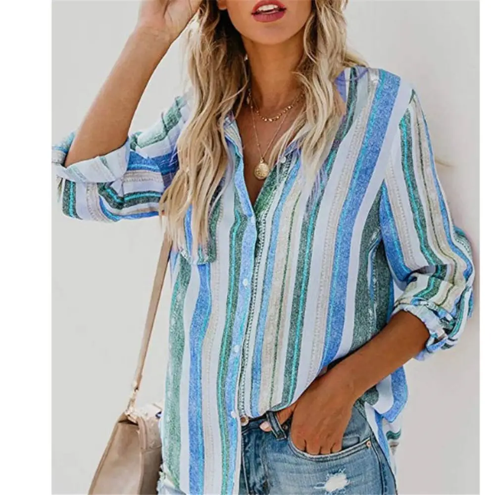 Color Striped Large Size Shirt for Women — feature 9