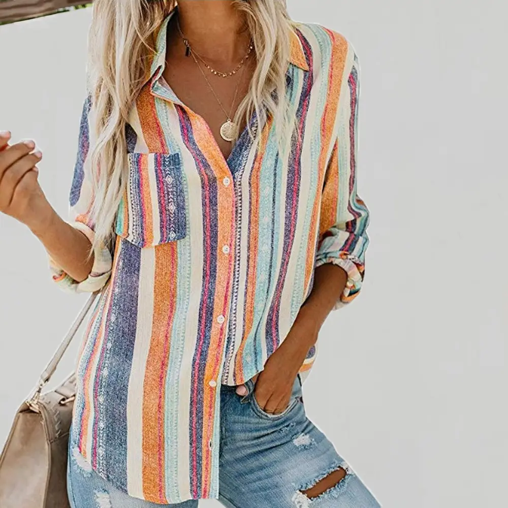 Color Striped Large Size Shirt for Women