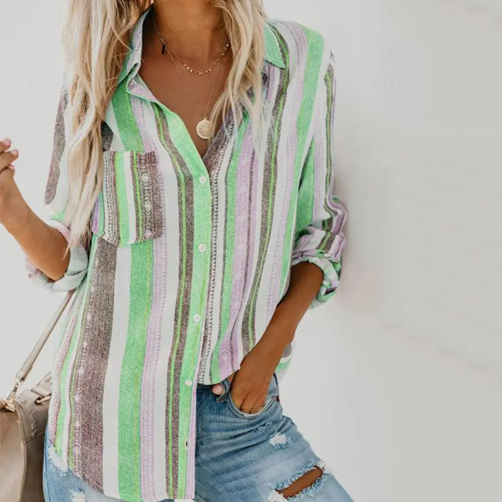 Color Striped Large Size Shirt for Women