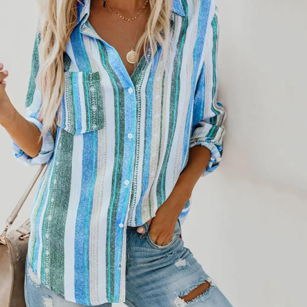 Color Striped Large Size Shirt for Women