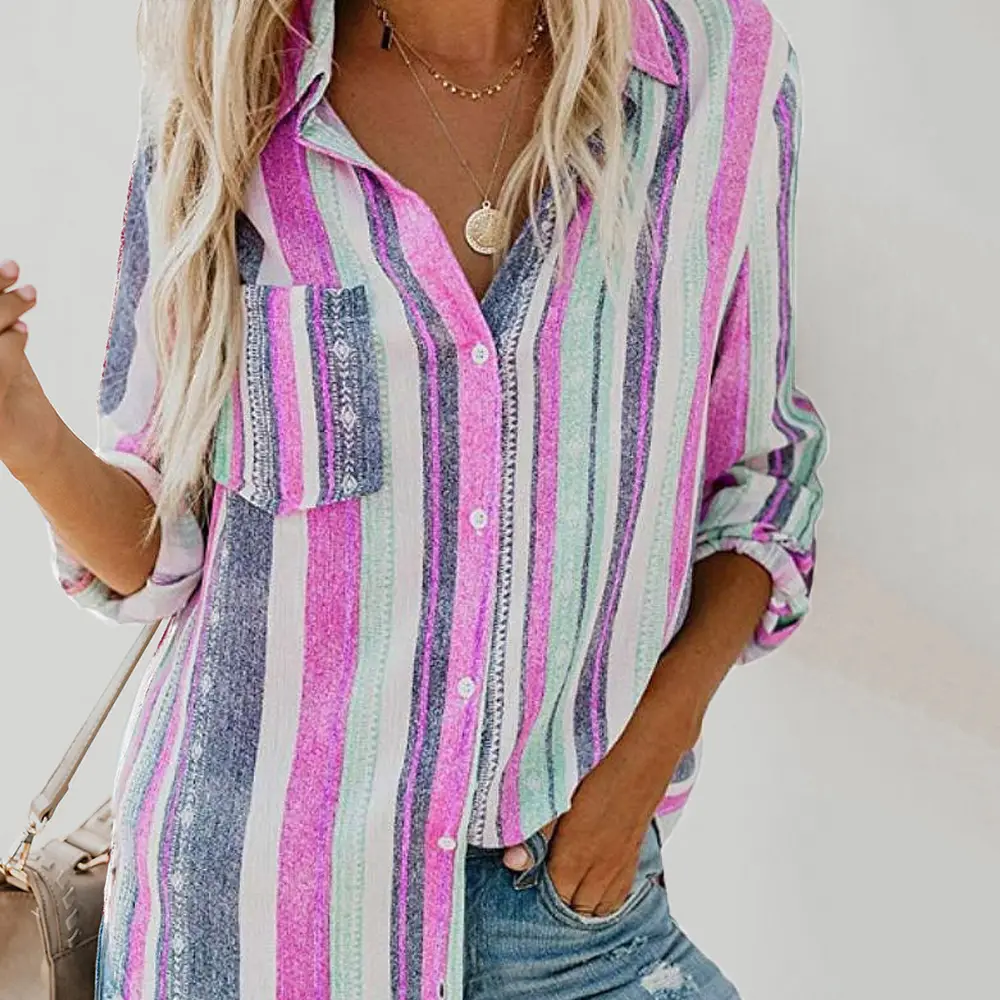 Color Striped Large Size Shirt for Women