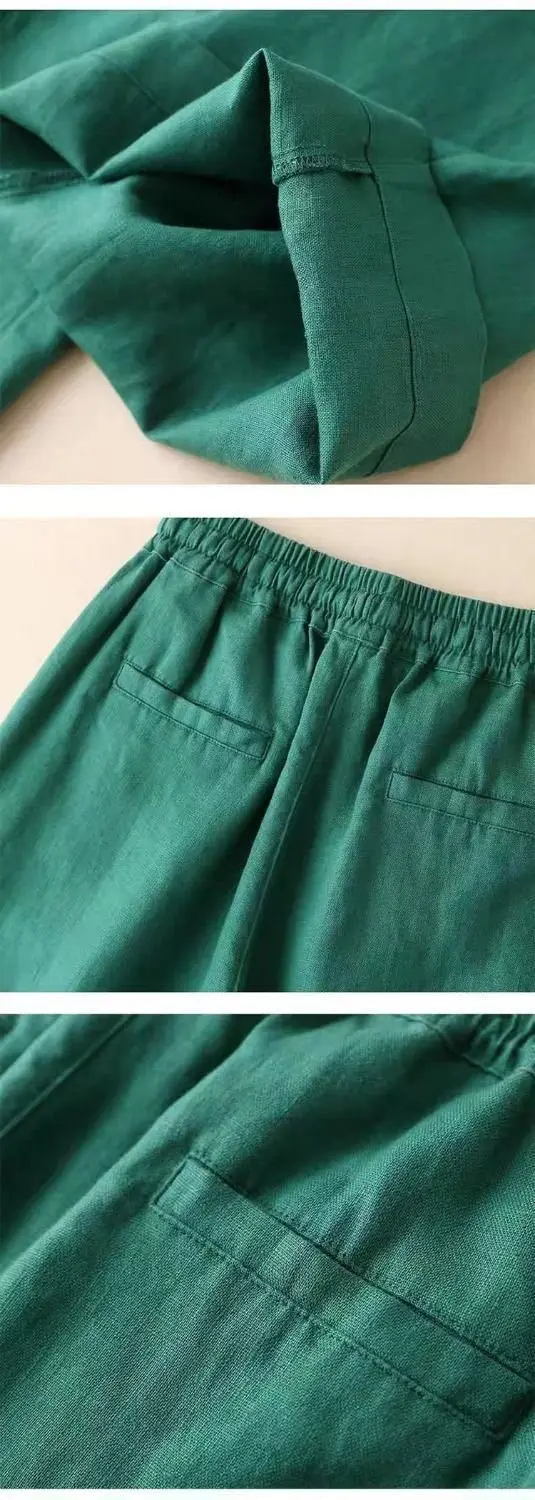 Women's 2023 Summer Linen Wide Leg Ankle Pants — feature 12