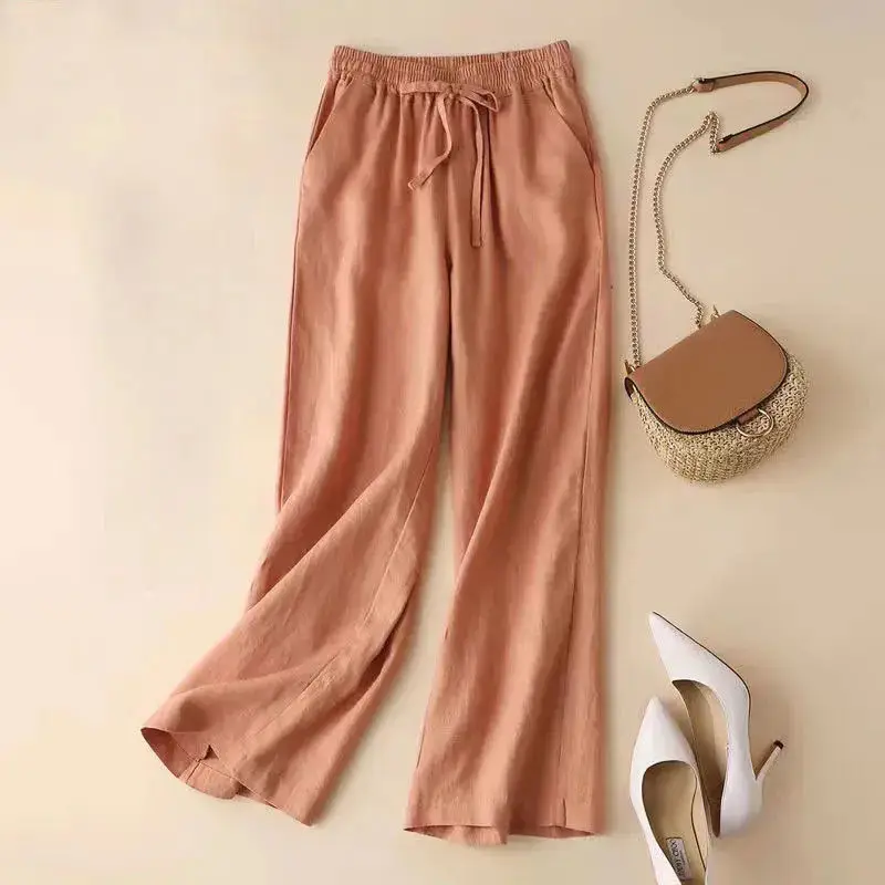 Women's 2023 Summer Linen Wide Leg Ankle Pants — feature 2
