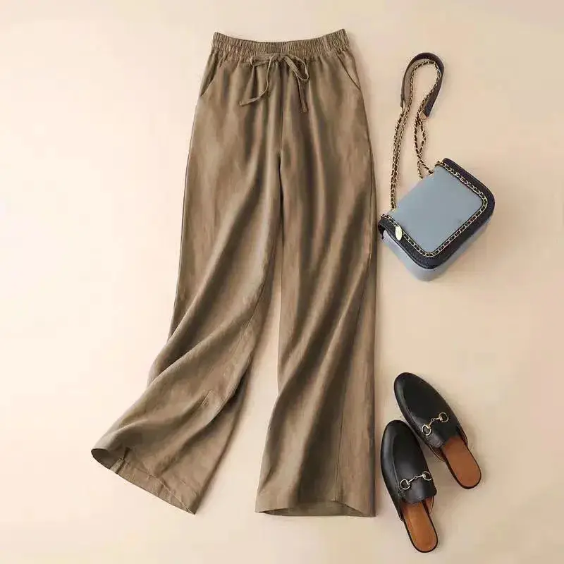 Women's 2023 Summer Linen Wide Leg Ankle Pants — feature 3