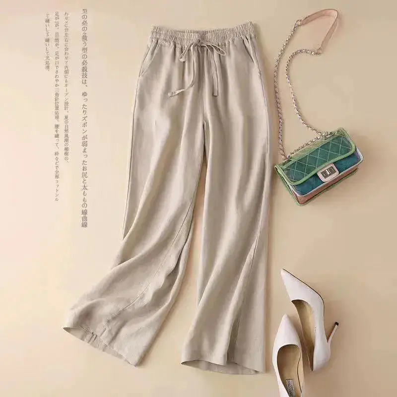 Women's 2023 Summer Linen Wide Leg Ankle Pants — feature 4