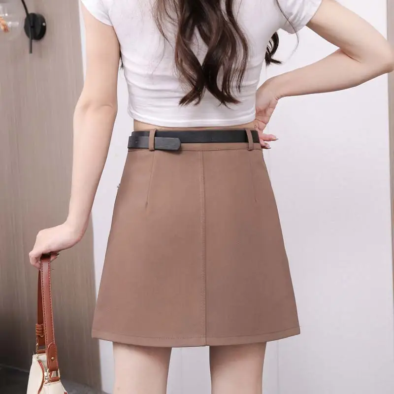 Korean Style Gray Suit Dress Women High Waist Slimming Belted
