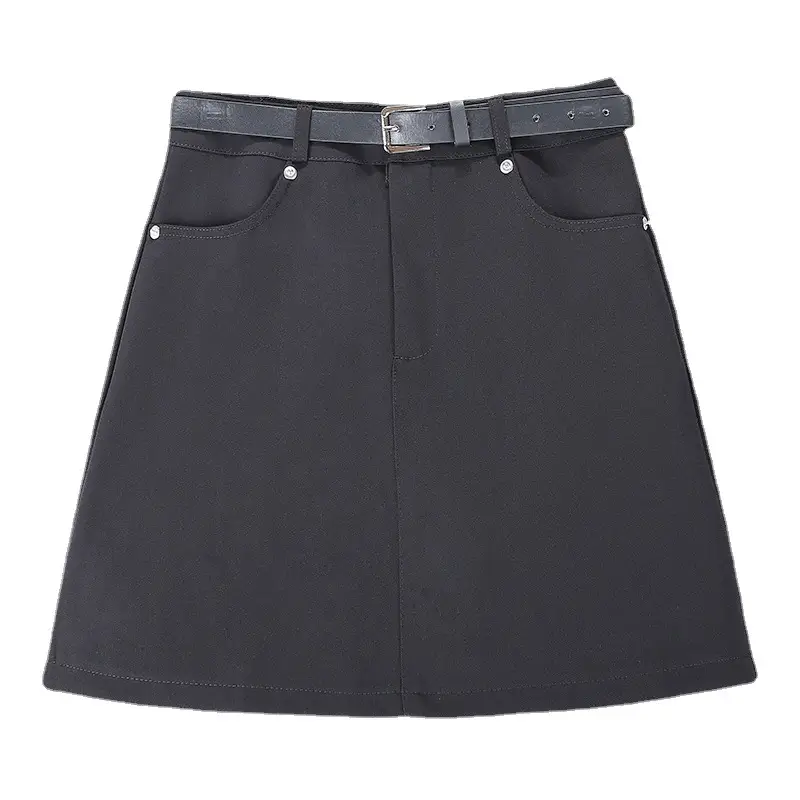 Korean Style Gray Suit Dress Women High Waist Slimming Belted