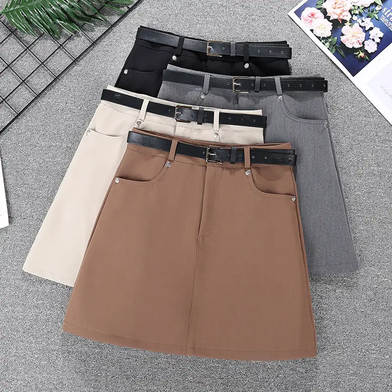 Korean Style Gray Suit Dress Women High Waist Slimming Belted — feature 1