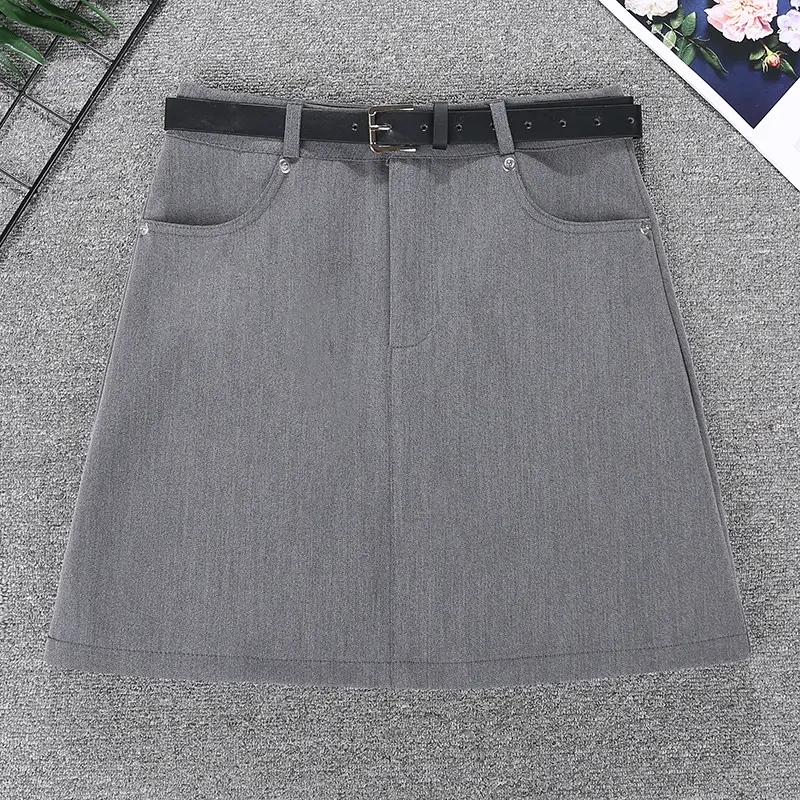 Korean Style Gray Suit Dress Women High Waist Slimming Belted — feature 16