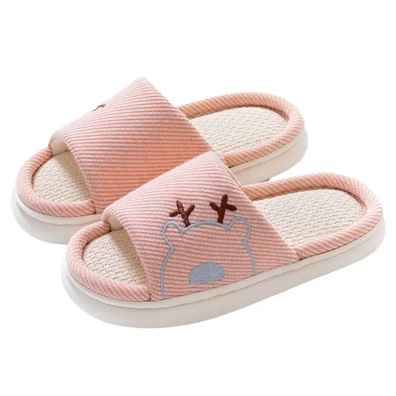 Linen Slippers Thick Bottom Men's and Women's Four Seasons Household Couple Indoor Non-Slip Silent Cotton Linen Floor Home Sandals