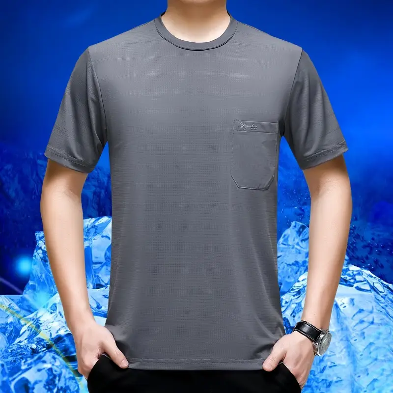 Men Ice Silk Short Sleeve T-Shirt with Pocket - Image 3