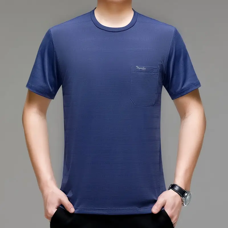 Men Ice Silk Short Sleeve T-Shirt with Pocket - Image 4